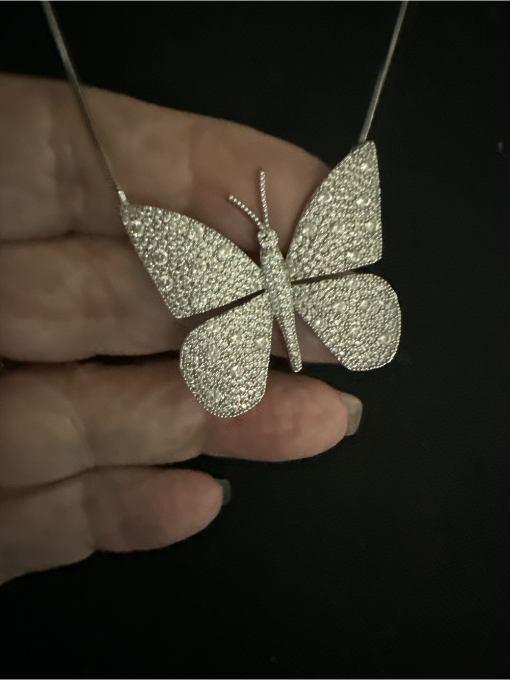 Silver Butterfly Pendant Necklace - Elegant Crystal Accent - By Alexa Rae - Picture 2 of 4